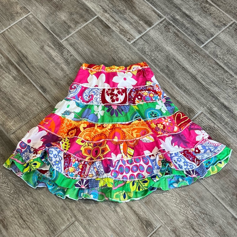 Place‎ Girls Tropical Patchwork Tiered Ruffle Skirt Hawaiian Boho 6/7